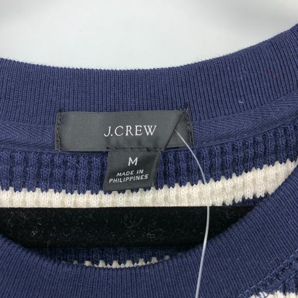 J.Crew Waffle Knit Lounge Set Sweatshirt + Short Womens M Blue Cream Stripe NEW - Picture 13 of 15